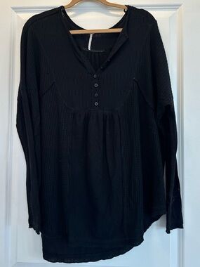 Free People Black Ribbed Henley Tunic Top